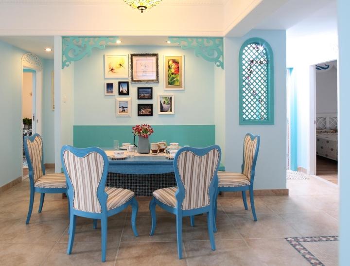 清凉美式地中海风情 蓝色餐桌效果图