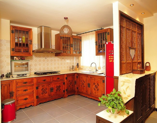 浪漫中式厨房 典雅L型橱柜设计