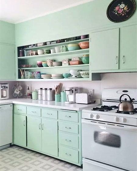 清凉薄荷绿厨房橱柜装潢图
