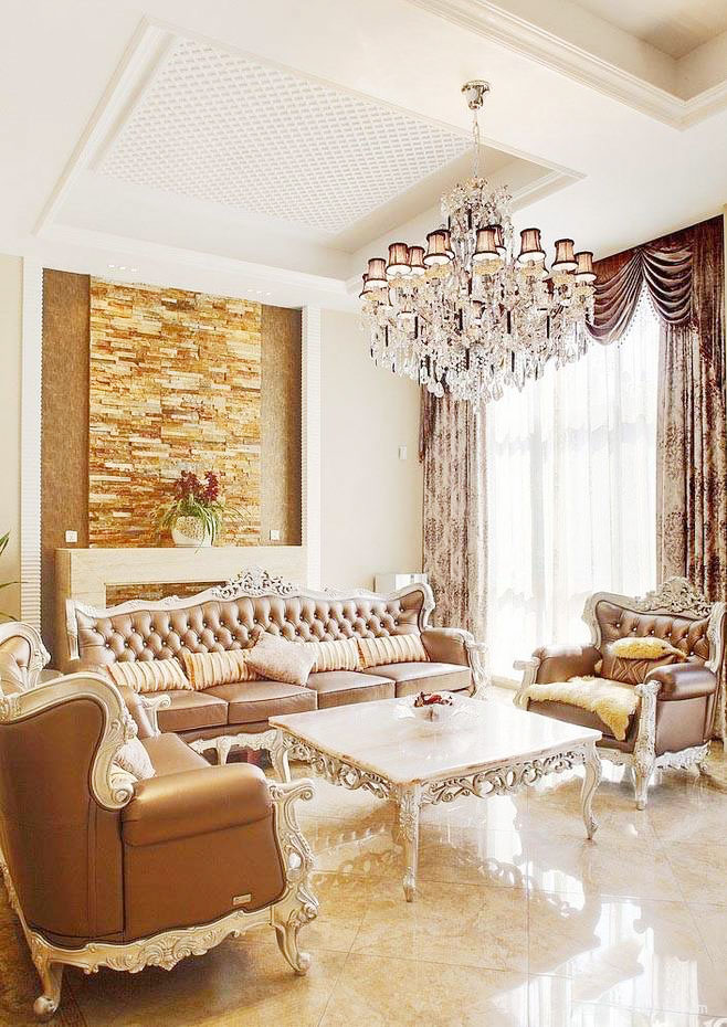 奢华欧式客厅 金色沙发背景墙设计图