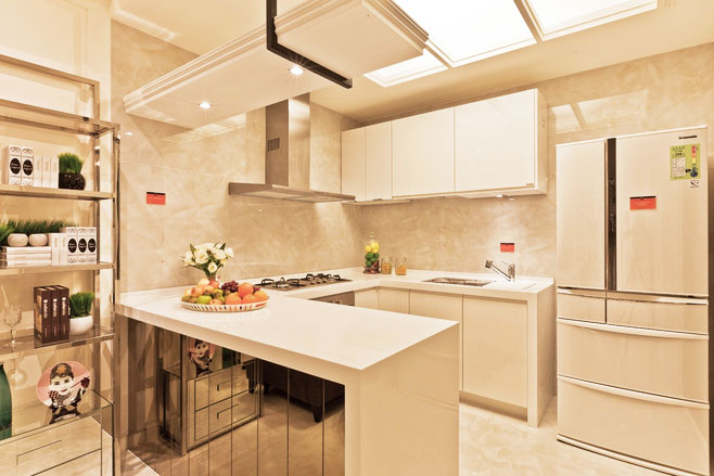 纯净简美式厨房 白色橱柜效果图
