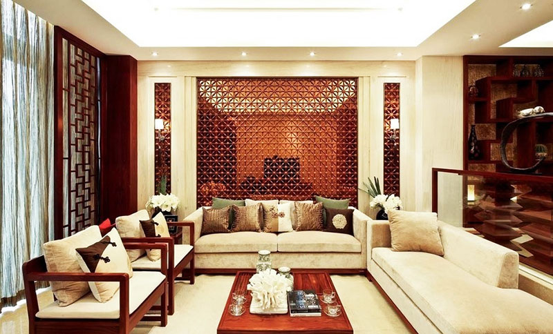 大气新中式客厅 红木沙发效果图