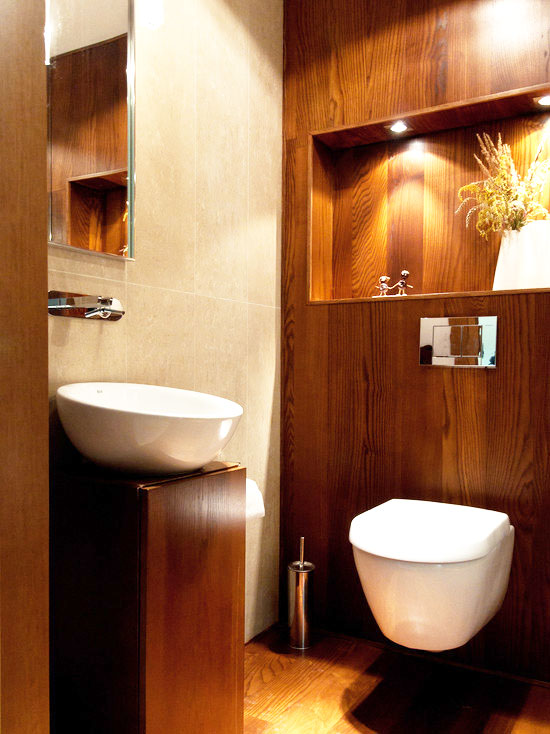 森系美式卫生间 原木小浴室柜设计图