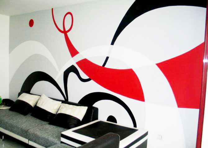 创意简欧风客厅 涂鸦手绘沙发墙设计