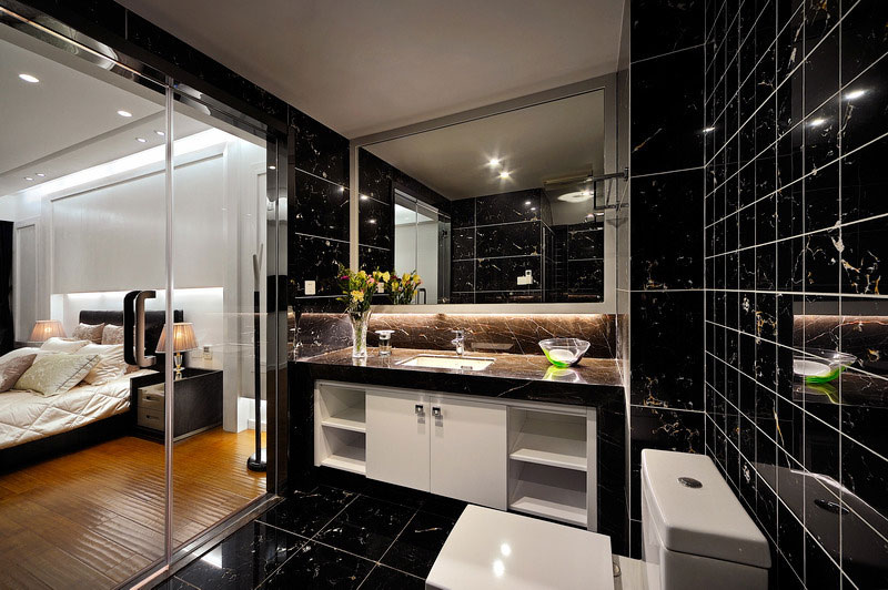 现代新中式卫生间 黑色瓷砖效果图