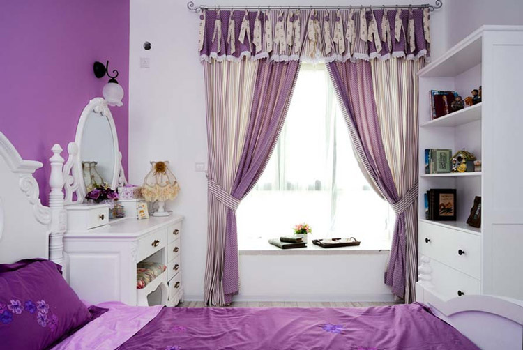 浪漫紫罗兰田园风 卧室窗帘效果图