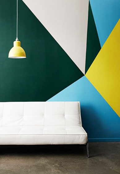 创意北欧风客厅 蓝色系几何图案背景墙设计