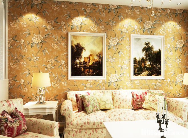 浪漫田园风客厅 花色壁纸墙设计