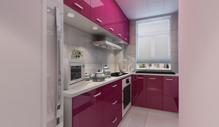 时尚现代简约风厨房 紫色橱柜效果图
