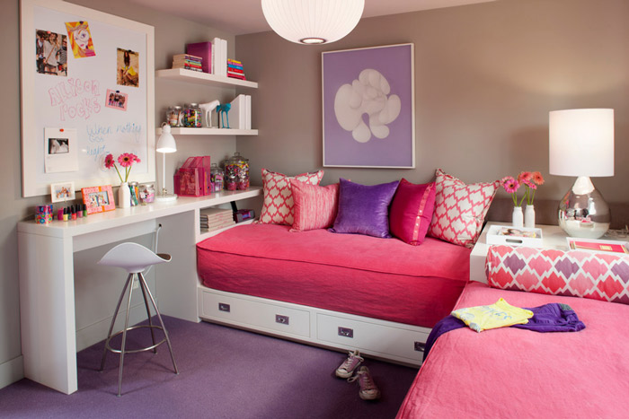 甜美粉紫色 简欧风儿童房沙发床设计