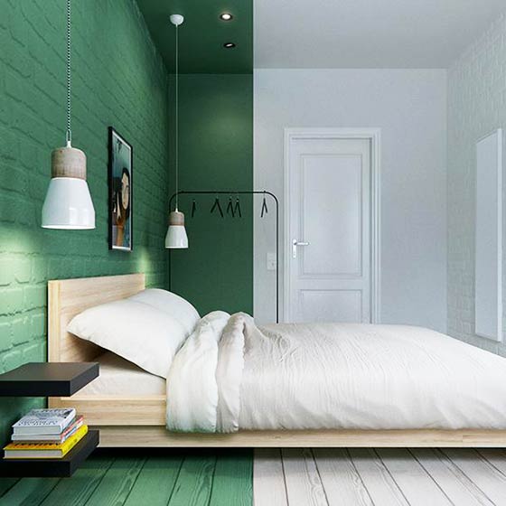 暗铬绿北欧风卧室床头背景墙设计