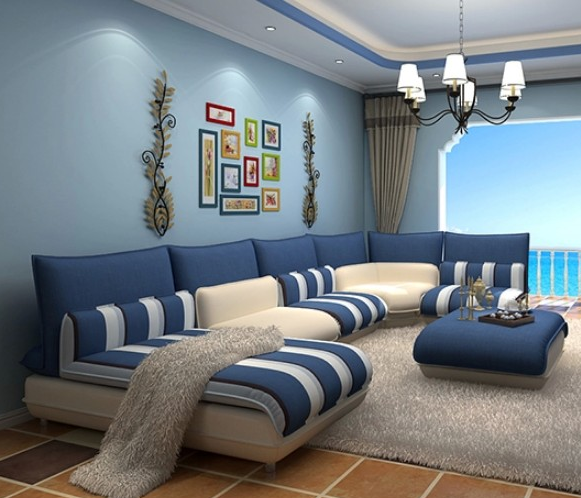 清新蓝白配地中海风情 客厅背景墙设计