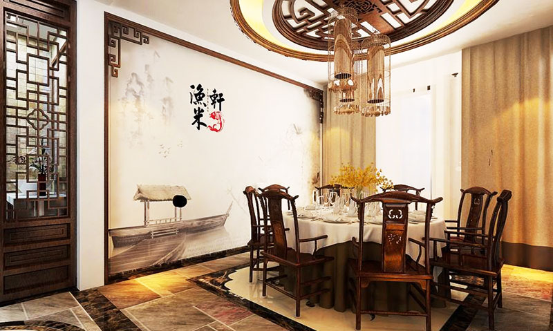 儒雅中式餐厅吊顶效果图
