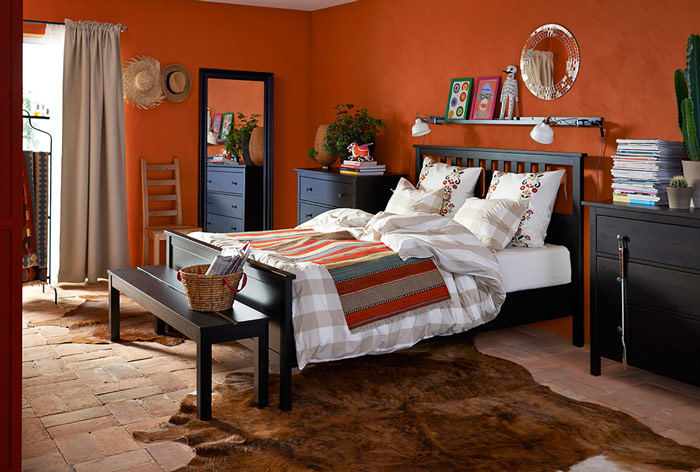 暗橙色复古北欧风卧室背景墙设计