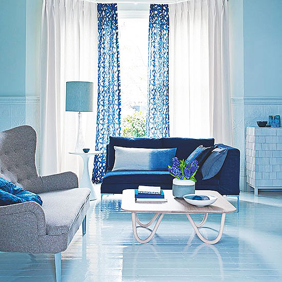 蓝色系简欧新古典 客厅窗帘设计