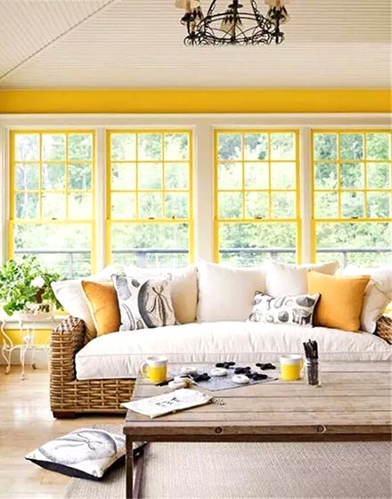 时尚北欧风客厅 柠檬黄窗户效果图