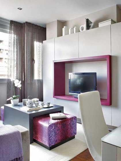 时尚现代风客厅 粉紫色电视背景墙设计