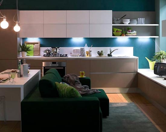 现代简约风客厅 铬绿色沙发效果图