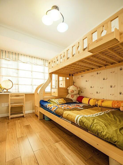 舒适宜家风儿童房 原木高低床设计