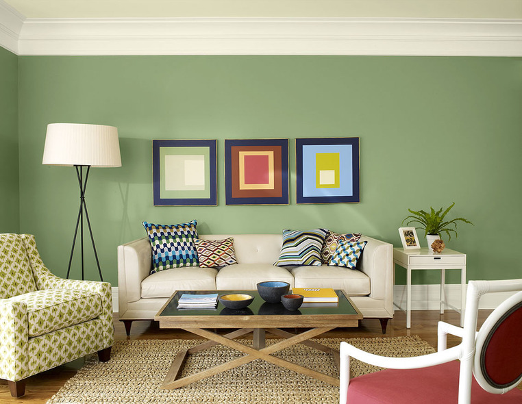 抹绿色简欧风客厅 沙发背景墙效果图