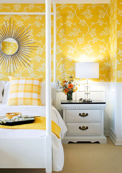 北欧新古典卧室 柠檬黄背景墙设计