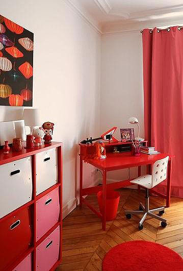 红色简欧风开放式小书房设计