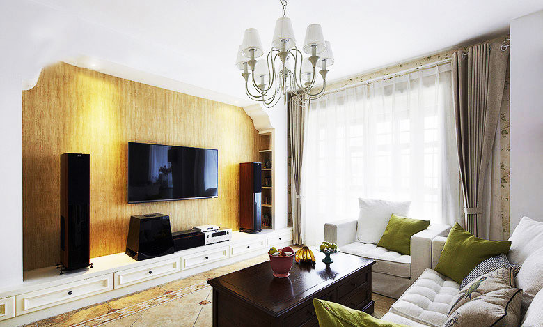 怀旧欧式客厅黄色电视柜效果图