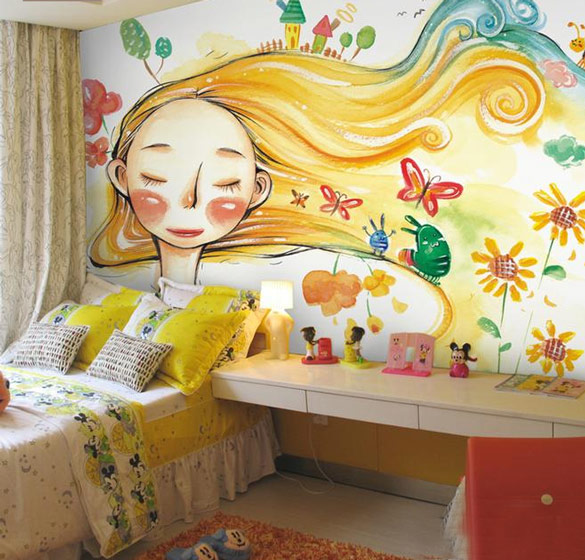 浪漫女孩田园风 儿童房手绘墙效果图