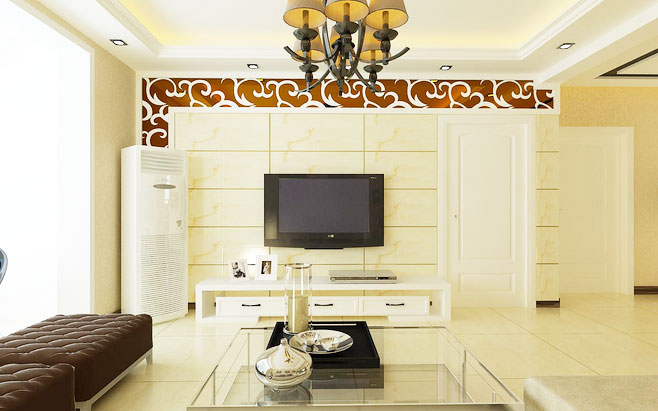典雅新中式客厅 瓷砖电视背景墙图片
