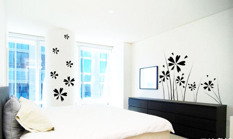 黑白简欧风卧室 手绘墙设计图片