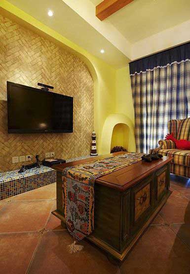 复古地中海风情客厅 马赛克电视背景墙设计