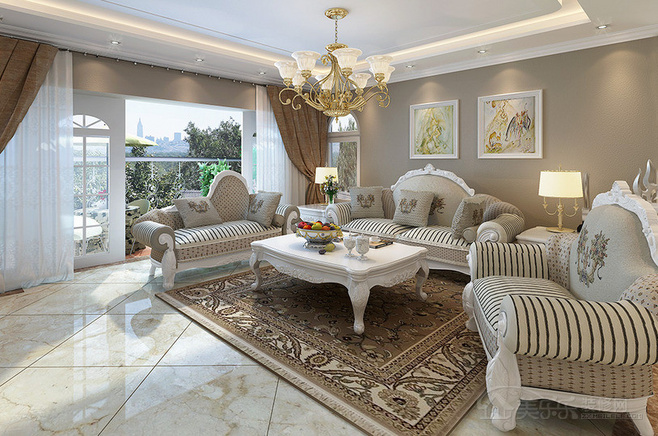 奢华优雅欧式客厅 沙发背景墙效果图