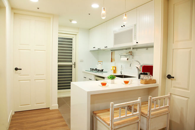 白色简约北欧风 小户型开放式厨房设计