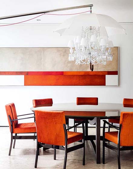 简欧风别墅餐厅 橙色系餐桌椅设计