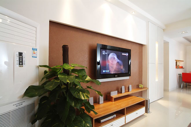 时尚现代简约风客厅 咖色系硅藻泥电视背景墙设计