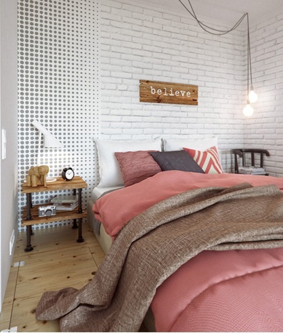 纯净北欧风卧室 文化砖背景墙设计