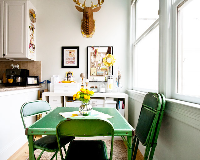 清新复古北欧风餐厅 铬绿色桌椅设计