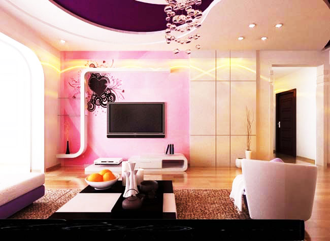 时尚现代风小客厅 甜美粉电视背景墙效果图