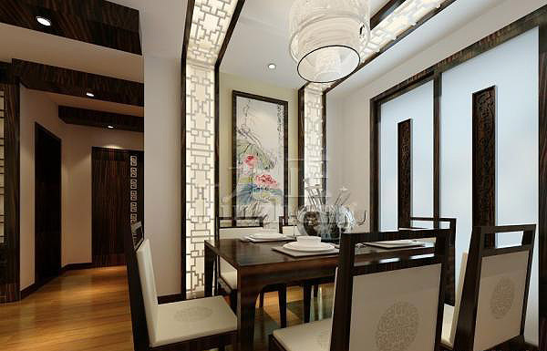 高档古典中式餐厅 雕花吊顶设计