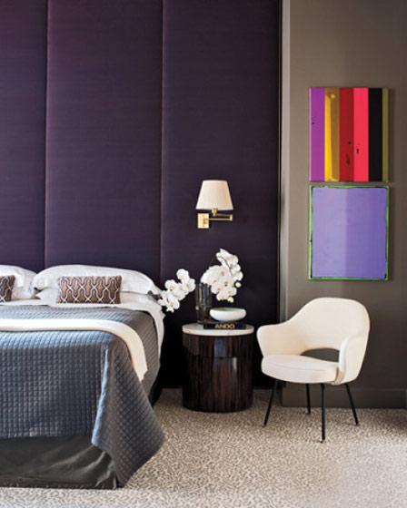 时尚现代风卧室 紫色床头软包背景墙图片