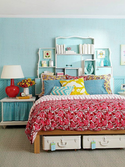 清新水蓝色简欧风 卧室床头柜设计