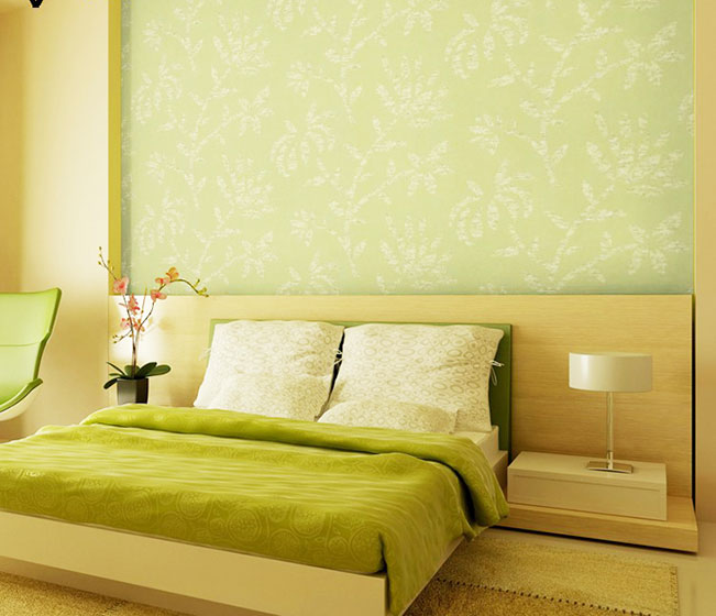 淡绿色简欧风卧室壁纸图片