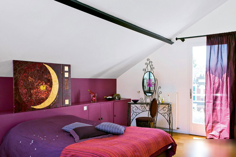 神秘紫简欧风阁楼卧室效果图