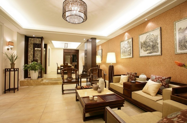 典雅中式客厅沙发背景墙设计
