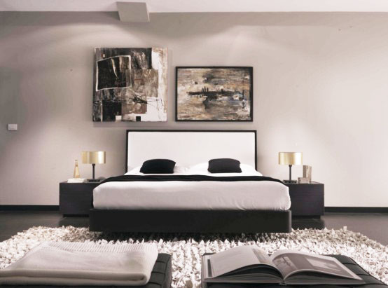 时尚现代简约风卧室 黑白色床效果图