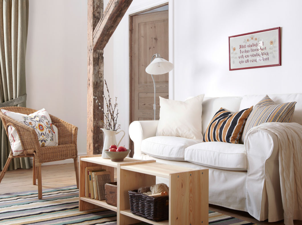 北欧风客厅 米白色布艺沙发效果图