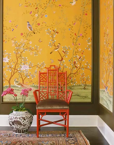 鸟语花香中式手绘墙效果图