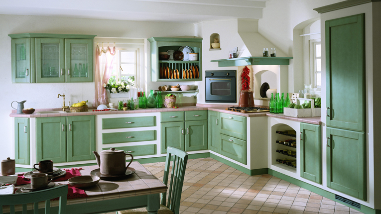 简欧风厨房 抹绿色橱柜设计