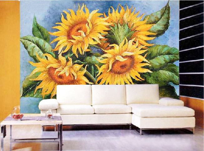 清新美式客厅 油画手绘背景墙设计