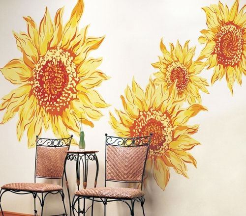 黄色简欧风家居 向日葵手绘墙效果图